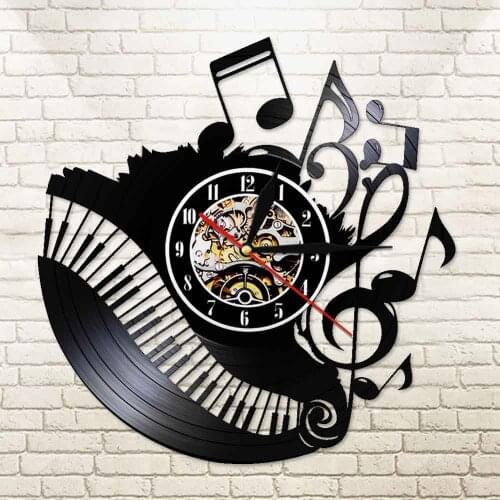Piano Room Music Notes Vinyl Record Clock Musician Pianist Teacher Custom Sign Wall Art Vinyl Clock I love music Clock Watch