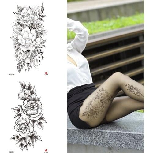 Sexy Flower Temporary Tattoos For Women Body Art Painting Arm Legs Tattos Sticker Realistic Fake Black Rose Waterproof Tatoos