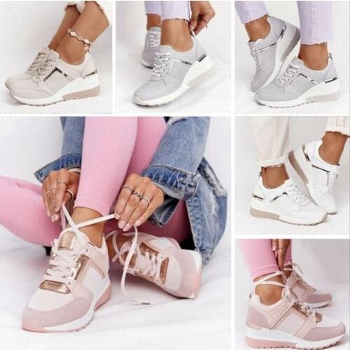2021 New Women Sneakers Lace-Up Wedge Sports Shoes Womens Vulcanized Shoes Casual Platform Ladies Sneakers Comfy Females Shoes