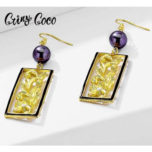 Cring Coco Hawaiian Geometric Drop Earrings for Women Hollow Plants and Flowers Dangle Earring for Ladies Summer Party Jewelry