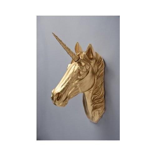 RESIN ANIMAL HEAD HEAD OF THE DEER UNICORN MURAL WALL HANGER WALL ORNAMENT STATUES VINTAGE HOME DIESroom Art Statue