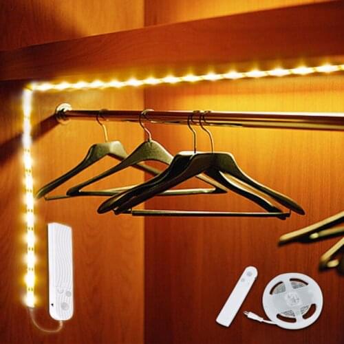 1pc LED Light Strip PIR Motion Sensor LED Strip DC 5V Cabinet Wardrobe Lamp Tape Human Body Induction Smart Light Strip Dropship