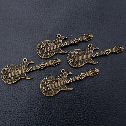 4pcs/lot Ancient Bronze Guitar Charm Metal Pendants DIY Necklaces Bracelets Jewelry Handicraft Accessories 55*20mm P145