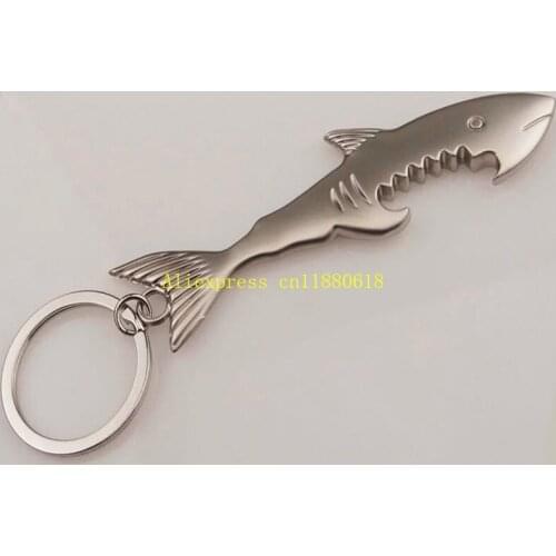 500pcs/lot Shark Shape Bottle Opener Keychain Opener Creative Fish Keychain Beer Opener Keyring Can Openers