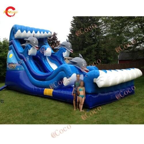 Free ship to sea port, outdoor kids playground dolphin splash pool water park inflatable water slide/wet slide