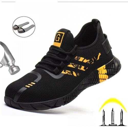 Summer Mens Breathable Casual Fly Woven Mesh Work Safety Shoes Anti-smashing European Standard Steel Toe Protective Shoes