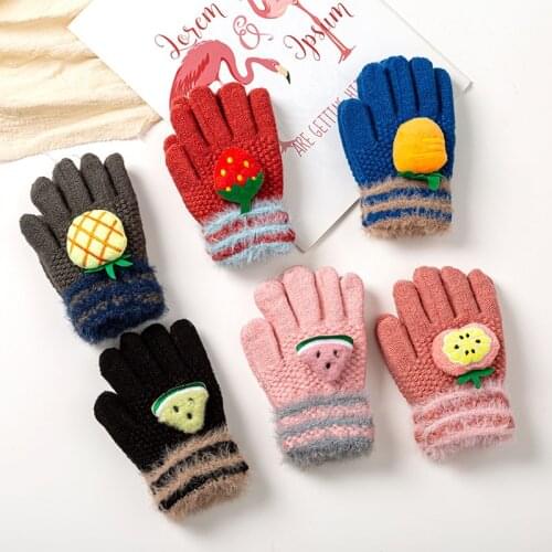 Baby Girls Gloves 3-8 Years Knitted Boys Winter Cute 3D Fruit Gloves Warm Children Girl Full Finger Gloves For Kids Girl Boy