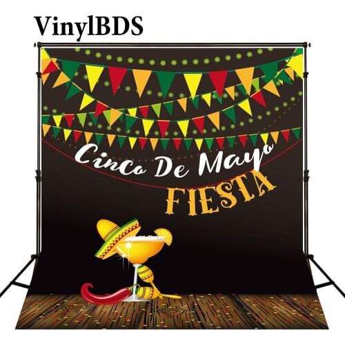 VinylBDS Photography Backdrop Mexico Cinco de Mayo Backgrounds Colourful Flag and Pepper Photo for Celebration Wood Backdrops