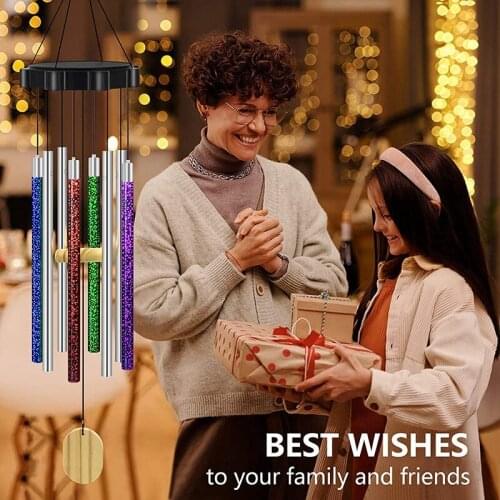 HGHO 2 Pcs Solar Wind Chimes with Variable Colors Waterproof LED Wind Chimes 8 Tubes on the Outside Commemorative Wind Chimes
