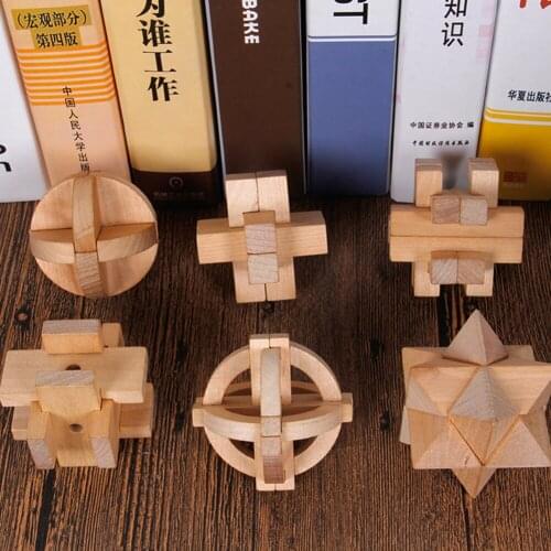 Puzzle Baby Early Educational Toy 6pcs Wooden IQ Brain Teaser Kong Ming Lu Ban Lock Interlocking Puzzle Game Toys