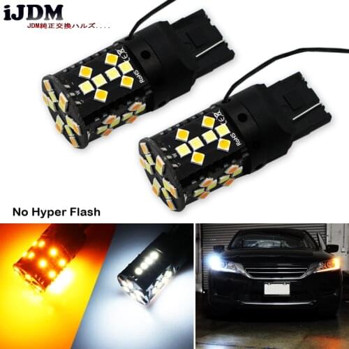 IJDM No Hyper Flash 7440 LED Canbus 21W W21W T20 Switchback White/Amber LED Bulbs For Daytime Running Lights/Turn Signal Lights