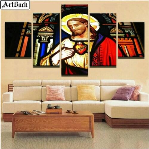 5pcs christian leader picture diy diamond painting jesus full square drill mosaic artwork 3d round religious embroidery