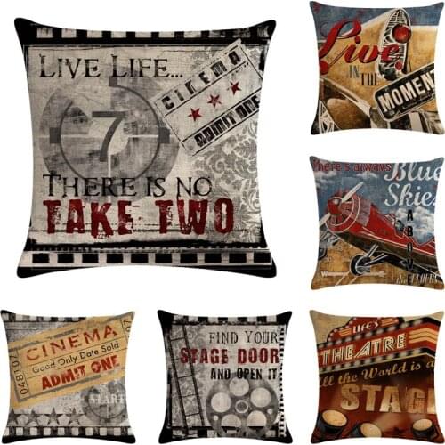 2PC Retro Style Series Cushion Cover Linen Sofa Pillowcase Car Cushion Cover Bay Window Cushion Cover Home Decor