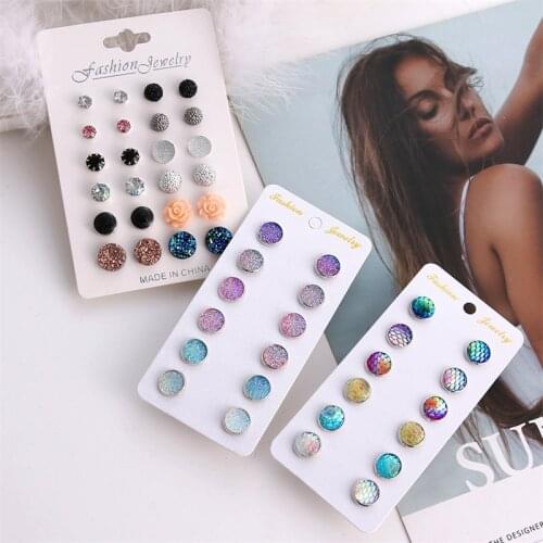 FNIO 2020 Crystal Resin Rose Flower Earrings Set Women Jewelry Accessories Piercing Ball Stud Earring Kit Gift