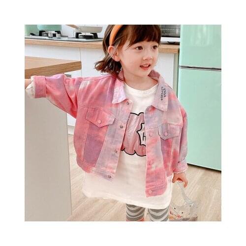 2021 Spring and Autumn Baby Denim Jackets New Toddler Outwear Baby Girl Cute Pink Tie Dye Print Cowboy Jackets Childrens Coat