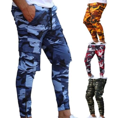 Mens Joggers Sport Multiple Pockets Cargo Tactical Pants Four-Color Quick Dry Camouflage Tracksuit Sweatpants Fitness Trousers
