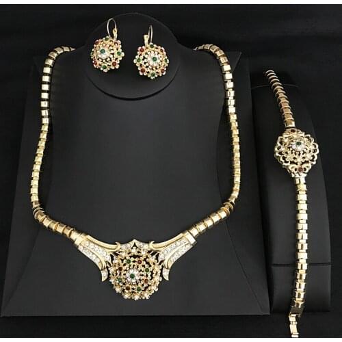 European golden wedding accessories set bridal necklace/ earrings/bracelet jewelry set heart shape pendent long chain necklace