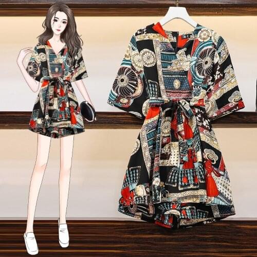 New 2021 Summer Brand Sets 2 Piece Set Women Loose Print Dot Batwing Sleeve V-neck Long Top+High Waist Shorts Casual Suit