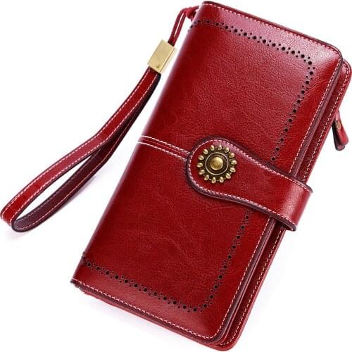 New ladies wallet RFID antimagnetic wallet European and American cowhide wallet wallet large-capacity zipper buckle clutch
