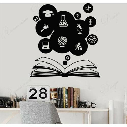 Education Science Open Book School Classroom Wall Stickers Vinyl Art Home Decor Reading Room Study Decals Removable Murals 4341
