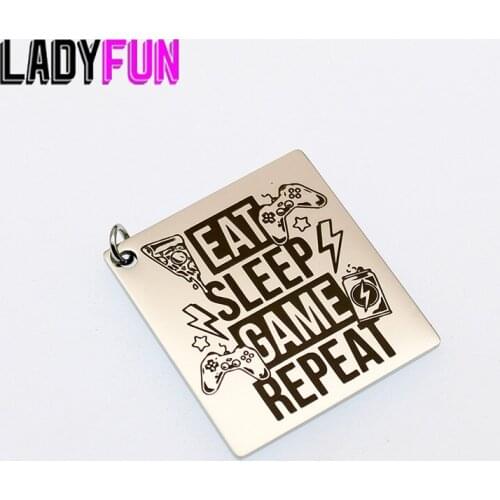 Eat Sleep Game Repeat Charm Stainless Steel Cooler Gifts Charms High Polish Mirror Surface Pendant 10pcs
