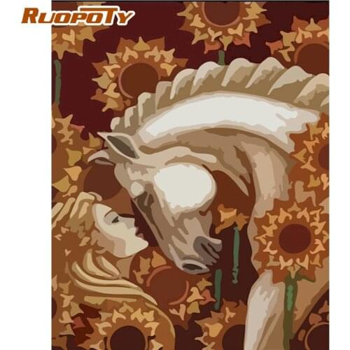 RUOPOTY Frame Woman White Horse Figure DIY Painting By Numbers For Adults Diy Artcraft Oil Paints By Numbers Framed Drawing Artw