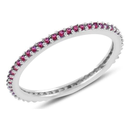 Silverlina Silver Single Row Ruby Zircon Cubic Zirconia Thin Tamtur Ring