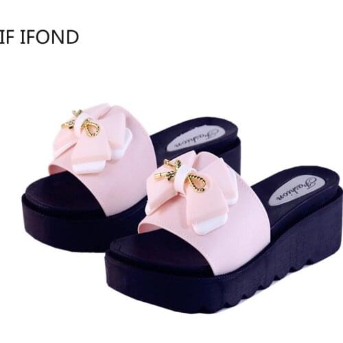 IF IFOND 2020 New Cheap Women Slippers Fashion Flip Flops Woman Beach Casual Shoes Bow Female Home Bathroom Non slip Sandals