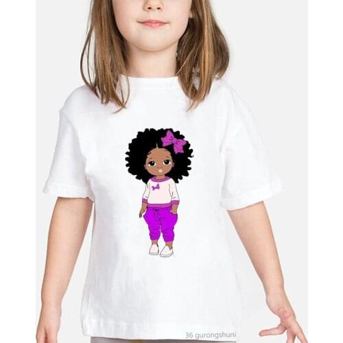 Old-fashioned Black Girl Cartoon Kids T Shirt Funny Cute Children Clothing T-shirt Summer Tops Vogue Funny Graphic T Shirts
