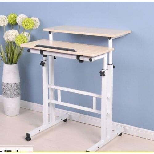 Standing Metal Laptop Stand With Mouse Keyboard Shelf Tray Height Adjustable Study Table Multi-functional Home Computer Desk