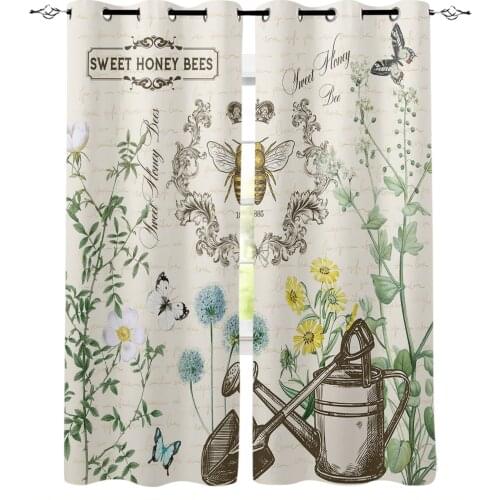 Retro Bee Butterfly Flower Blackout Curtains for Children Kids Home Decor Bedroom Living Room High Shading Window Curtains