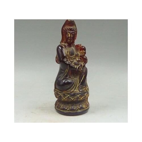 Elaborate Artificial Amber Resin Kwan-Yin Embrace Child All Your Wishes Come True Lucky Statue