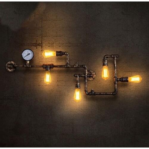 Vintage Loft Industrial Distressed Rustic Water Pipe Wall Mount Decorate Wall Light with Warm Edison Bulbs For Bar Living Room
