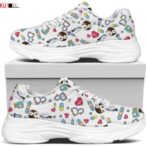 KUILIU Doctor Cartoon Print Women Platform Sneaker Increase Flat Track Trainers Paris Fashion Brand Designer Sport Mesh Shoes