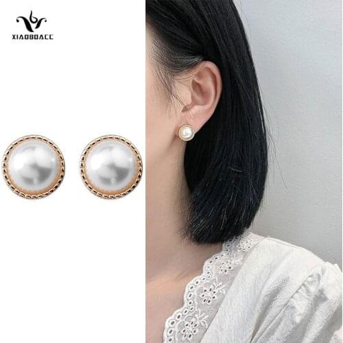 XiaoboACC 925 Silver Needle Stud Earrings for Women Korean Fashion Retro Temperament Round Pearl Earrings Dropshipping