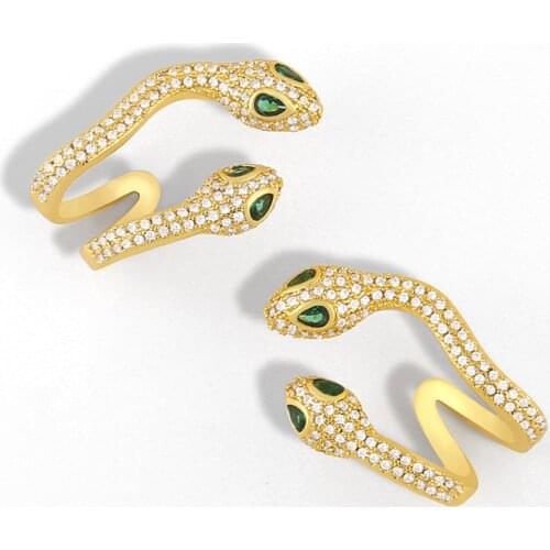 FLOLA Gold Double Snake Ear Cuffs For Women Clip On Earrings Without Piercing CZ Cubic Zirconia Earcruff Luxury Jewelry ersu15