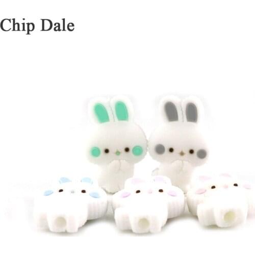 Chip Dale 20Pc Lovely Bunny Food Grade Silicone Beads Charm Rabbit Pendant Bead Bites Molar DIY Accessories Pacifier Chain Toys