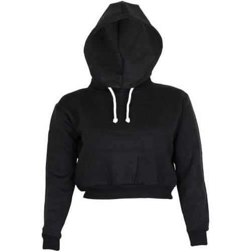 2021 Autumn Women Hoodies Solid Crop Hoodie Long Sleeve Jumper Hooded Pullover Coat Casual Sweatshirt Top Sudaderas Mujer