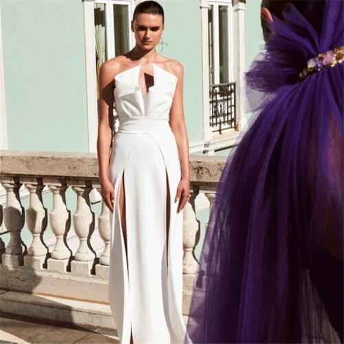 Celebrity Woman Bandage Jumpsuit 2021 Autumn New Prom Long Female Vestios Sexy Strapless Ankle Length Purple White Jumpsuit