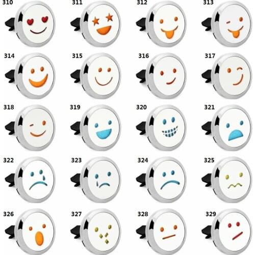 1PCS Emoticon Essential Oil Car Diffuser Vent Clip 316L Stainless Steel 30mm Perfume Locket Magnetic With 10p Random Pads