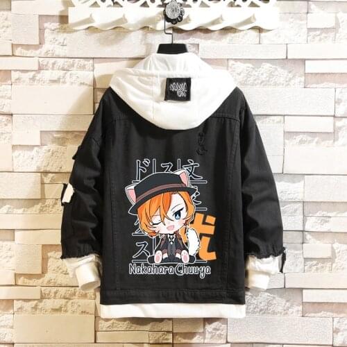2021 Anime Stray Dogs Cosplay Costume Dazai Osamu Jean Jacket Nakahara Chuuya Denim Jacket Nakajima Atushi Women Men Coat hoodie