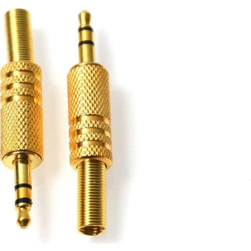 3.5mm 3 Pole Stereo Metal Plug Connector 3.5 Plug & Jack Adapter With Spring