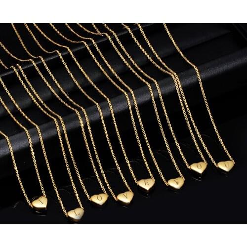 316L Stainless Steel Letters Initial A-Z Necklace Gold Color Heart Alphabet Pendant Long Chain for Women Girls Fashion Jewelry