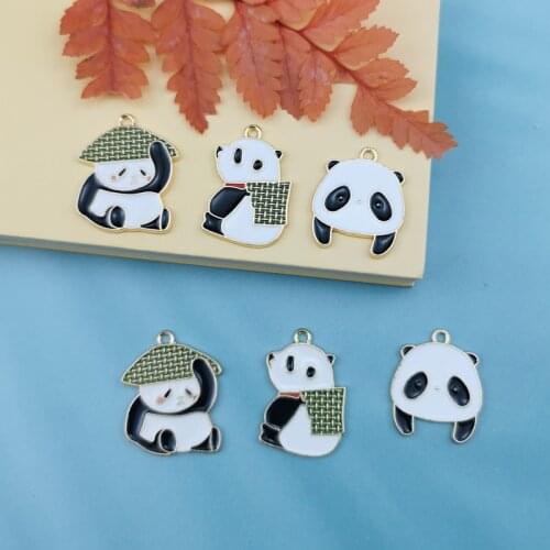 ApeUr 10pcs/lot Cute Panda Animals Metal Charm Golden-plated Black&White Bear Enamel Charms Earrings Pendant For Jewelry DIY