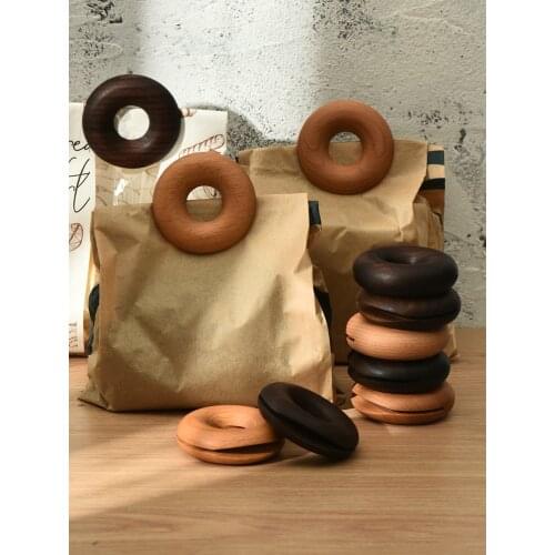 Beech Donuts Shape Black Walnuts Wooden Sealing Clips Creative Solid Wood Snack Clips Tea Sealing Strips Kitchen Tools