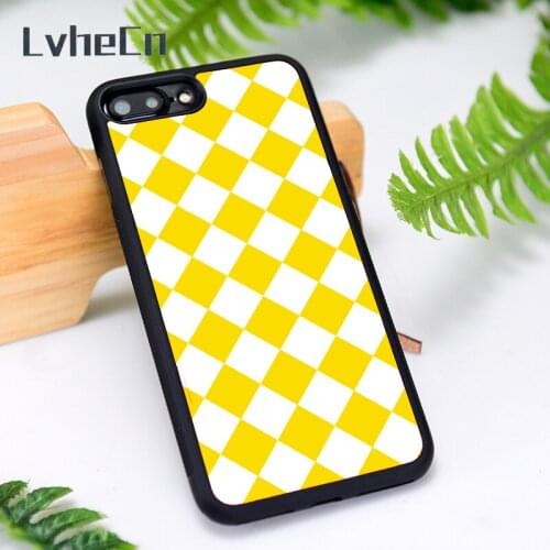 LvheCn Silicone Rubber Phone Case Cover for iPhone 6 6S 7 8 Plus X XS XR 11 12 Mini Pro Max Yellow Checkers