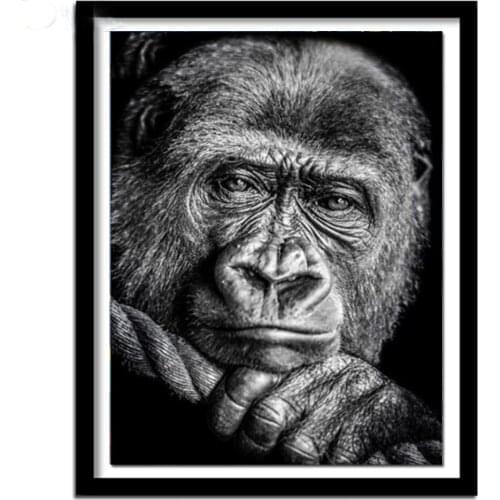 Black White Gorilla 5D Diy Diamond Embroidery full square round drill diamond painting monkey mosaic needlework stickers