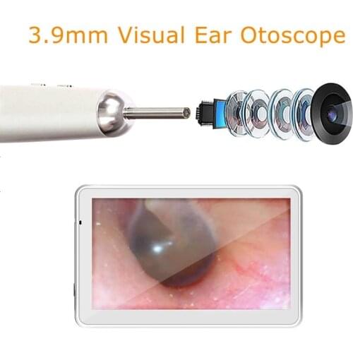 3.9MM Digital Otoscope 1080P Ear Cleaning Endoscope Earwax Cleaning Tool Ear Spoon with 7 Inch LCD Screen 6 Led Adjustable Light