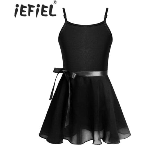 Kids Ballet Tutu Dress Girls Cotton Adjustable Spaghetti Shoulder Straps Ballet Dance Gymnastics Leotard with Chiffon Tied Skirt