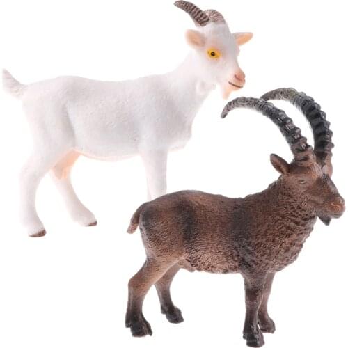 2pcs Animal Model Figure Toy Farm Poultry Goat Statue Educational Home Decor